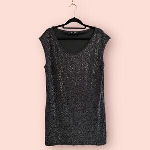 Express Black Sequin Sparkly Shift Mini Dress Large